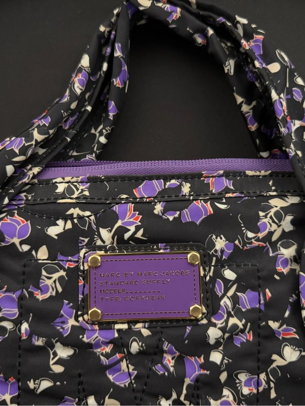 Marc by Marc Jacobs Black & Purple Quilted Floral 13” Laptop Bag